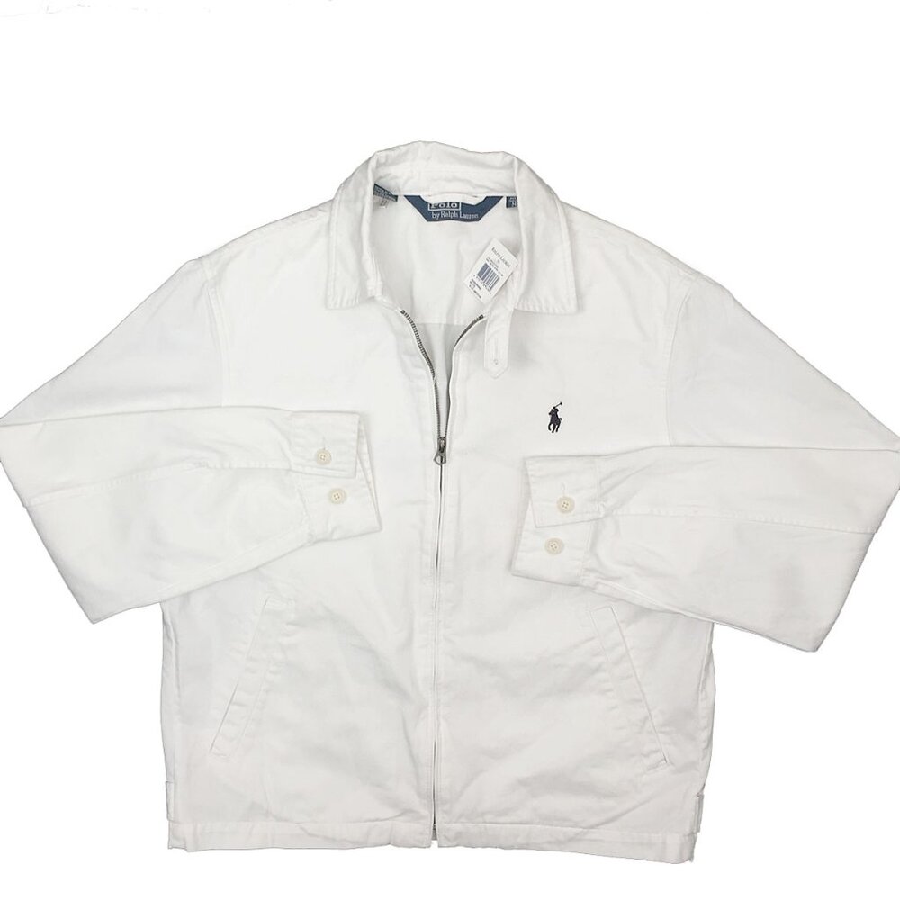 NEW Polo Ralph Lauren Windbreaker Jacket! 2X White With Navy Polo Player Cotton